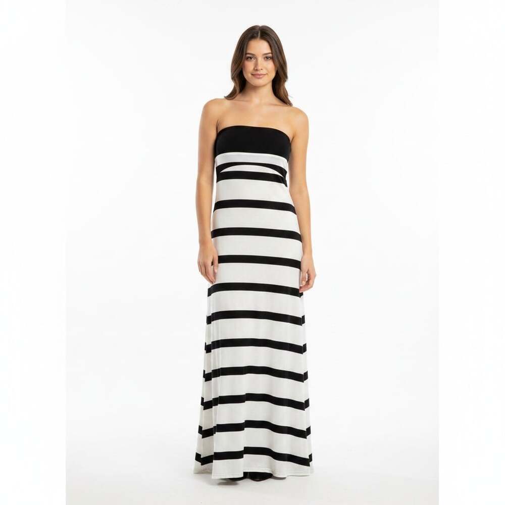 Hurley Convertible Mesh Maxi Dress Skirt Black White Stripe Strapless NWT Size S